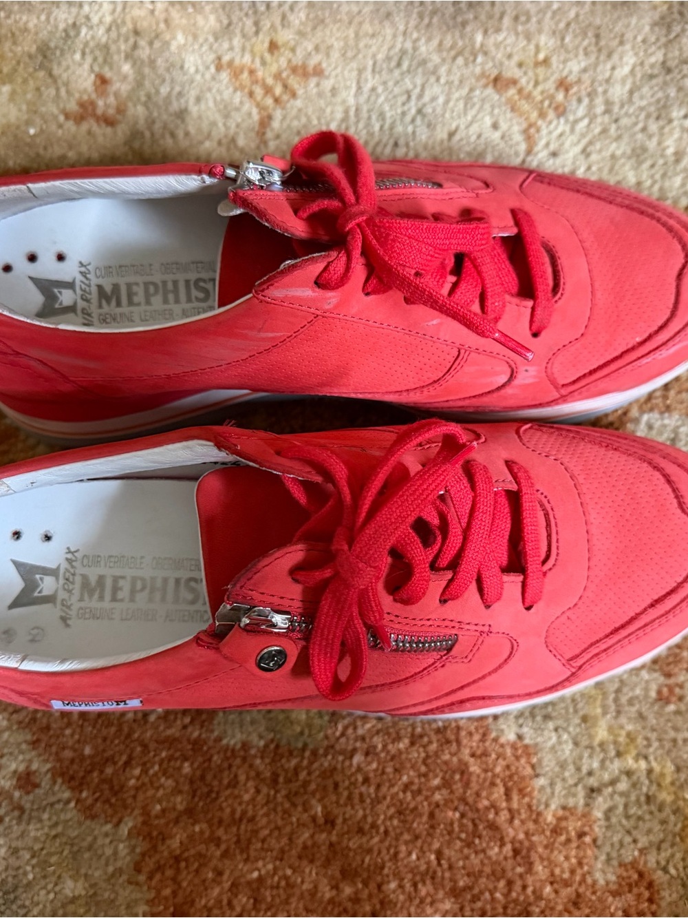 Mephisto OLIMPIA- Cranberry Red Suede Platform Sneaker with Side Zipper - Picture 13 of 16